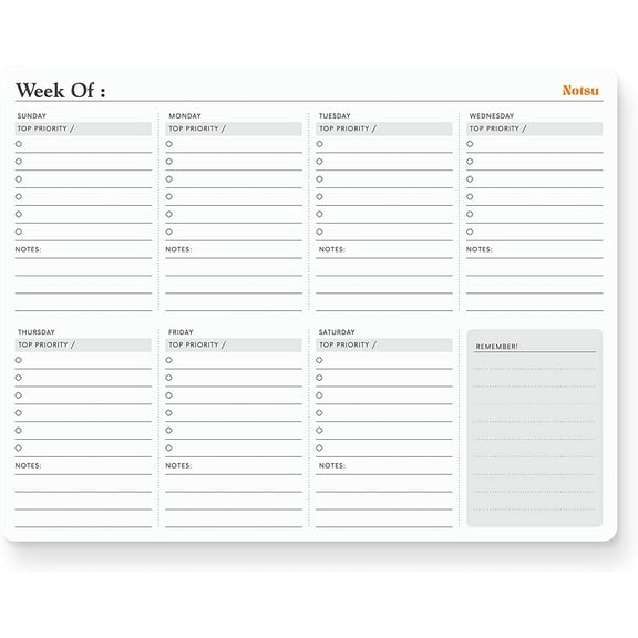 Notsu Weekly Planning Pad | Undated 50 8.5-inch by 11-inch Pages