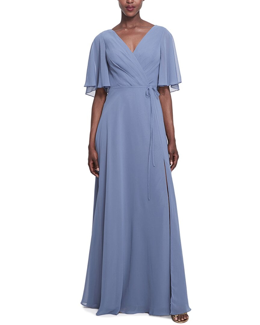 short camo bridesmaid dresses 2025 Steel Blue Bridesmaid Dresses Plus Size Flutter Sleeve V Neck –  BRIDALVENUS main image 1