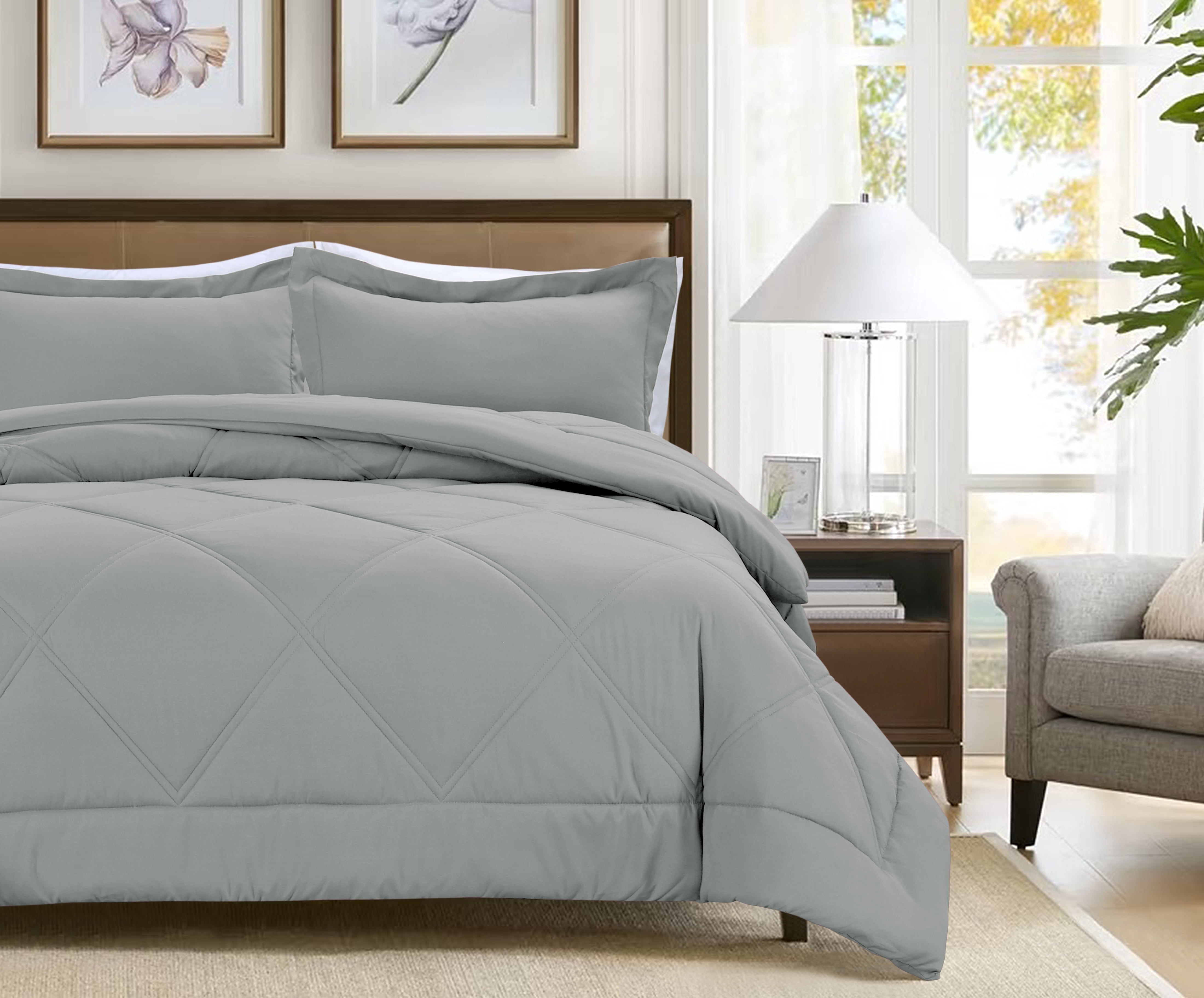 Notticasa 3-Piece Bedding Set,Solid Color Diamond Pattern,Soft Quilt Bedding Sets,Lightweight Bedspread Set Coverlet for All Seasons,Includes 1 Comforter and 2 Pillow Shams,Light Gray,Full