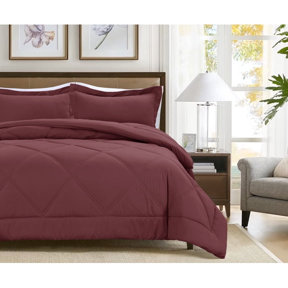 Notticasa 3-Piece Bedding Set,Solid Color Diamond Pattern,Soft Quilt Bedding Sets,For All Seasons,Includes 1 Comforter and 2 Pillow Shams,Burgundy,King