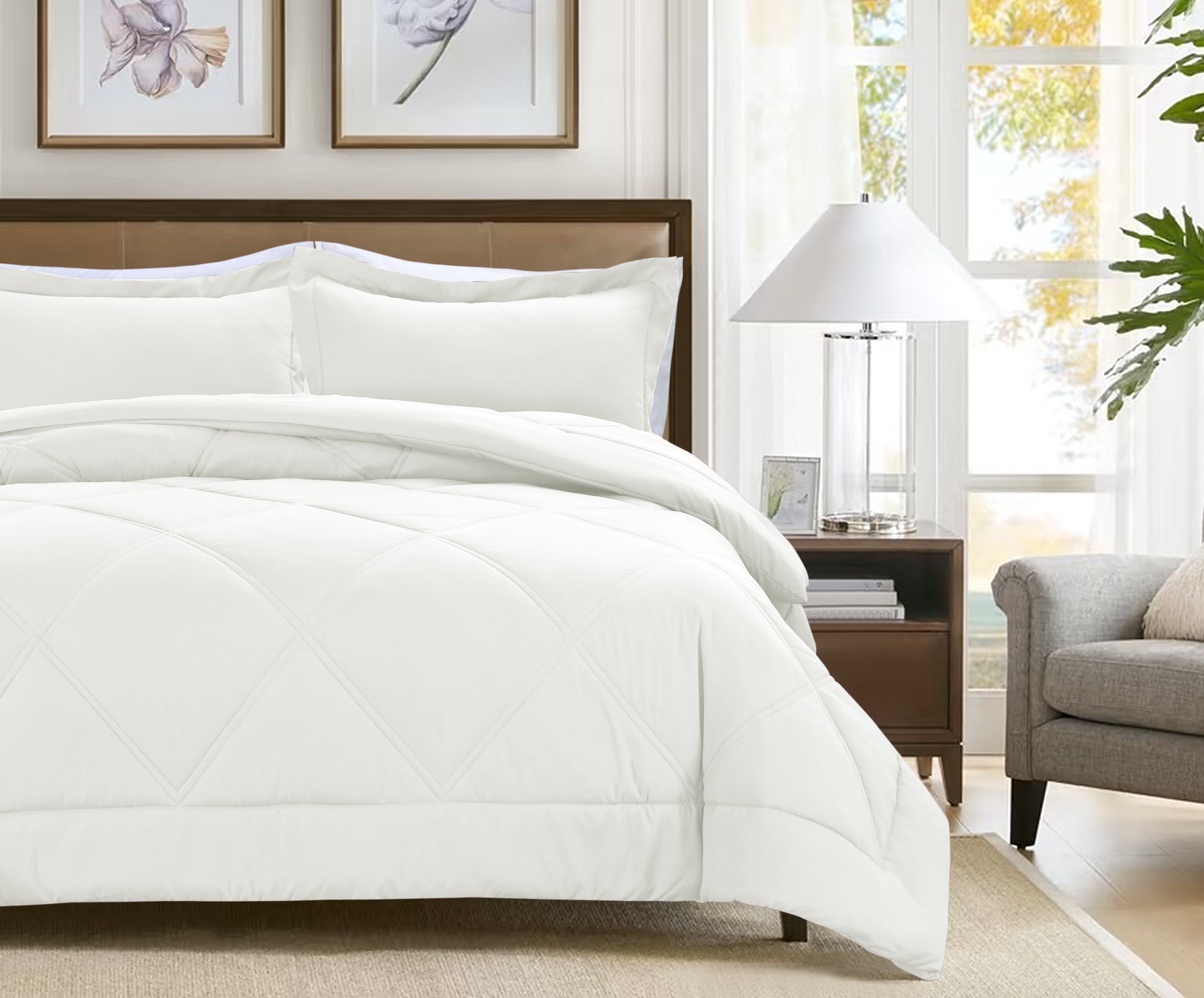 Notticasa 3-Piece Bedding Set,Solid Color Diamond Pattern,Soft Quilt Bedding Sets,For All Seasons,Includes 1 Comforter and 2 Pillow Shams,White,Queen