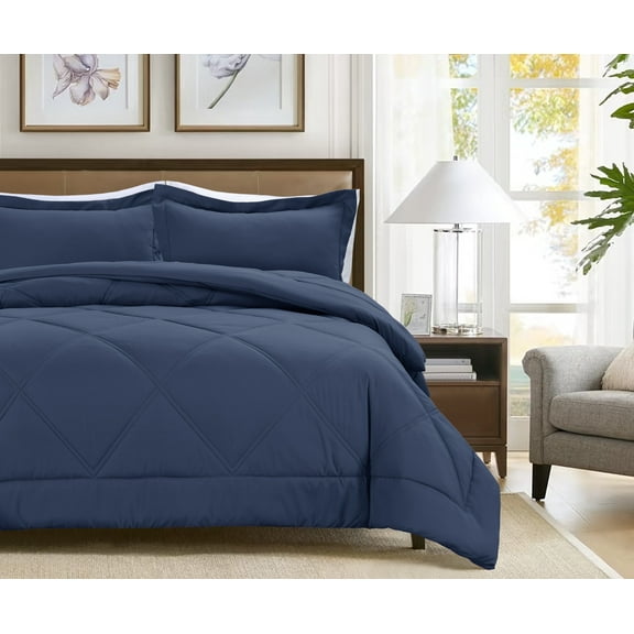 Notticasa 3-Piece Bedding Set,Solid Color Diamond Pattern,Soft Quilt Bedding Sets,For All Seasons,Includes 1 Comforter and 2 Pillow Shams,Navy,Queen