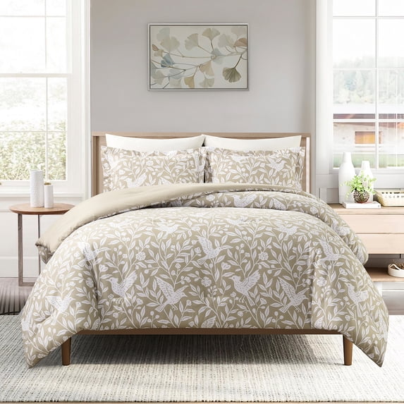 Notticasa 3-Piece Printed Comforter Sets,Beige,California King,Features a Floral and Peacebird Design, Including a Quilt Cover and Pillowcases
