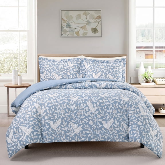 Notticasa 3-Piece Printed Comforter Sets,Blue,Full,Features a Floral and Peacebird Design, Including a Quilt Cover and Pillowcases