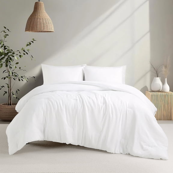 Notticasa Washed Comforter Sets 3 Piece,Soft and Cozy,White,King,Washed Textured Wrinkled Design