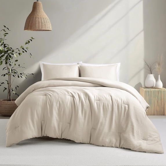 Notticasa Washed Comforter Sets 3 Piece,Soft and Cozy,Neutral,Full,Washed Textured Wrinkled Design