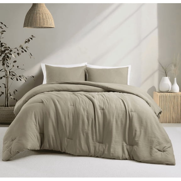 Notticasa Washed Comforter Sets King 5 Piece,Soft and Cozy,Khaki,Twin,Washed Textured Wrinkled Design