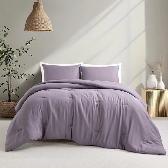 Notticasa Washed Comforter Sets 3 Piece,Soft and Cozy,Purple,King,Washed Textured Wrinkled Design