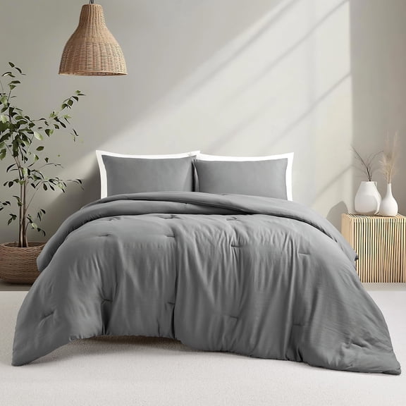 Notticasa Washed Comforter Sets 3 Piece,Soft and Cozy,Grey,Full,Washed Textured Wrinkled Design