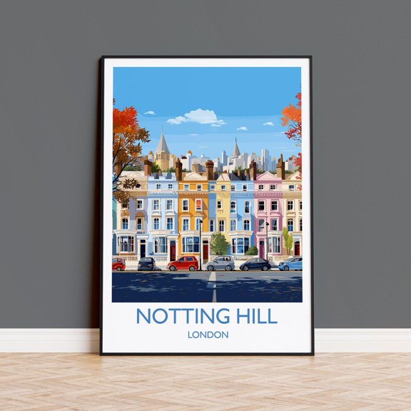 Notting Hill London Cityscape Vintage Travel Landscape Cityscape Wall Art Decor Unframed Paper Print