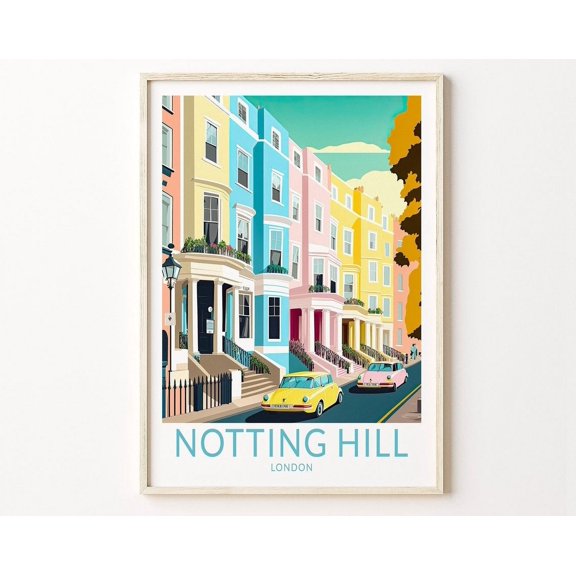 Notting Hill London Travel Poster, Notting Hill London Uk Travel Poster Print, London, Notting Hill Travel Poster Wall Art Wall Art, Modern Wall Decor, 16x24 UNFRAMED