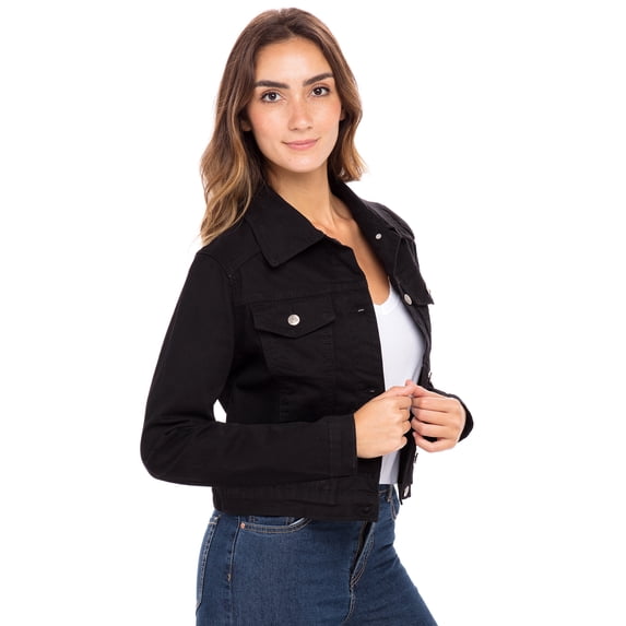 Notus Fashion Women's Fitted Button-Down Denim Jacket: Casual, Soft, and Stylish Long Sleeve Jean Jacket Black S