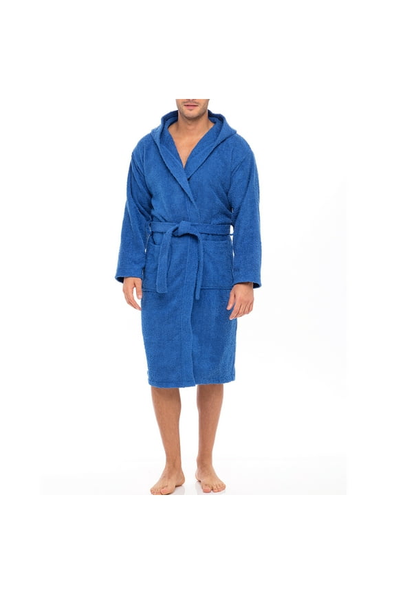 Notus Hooded Bathrobe for Men Soft Spa Nightgowns 100% Cotton Terry robes for Women - Towel Bathrobe Unisex Terry Cloth Bathrobe, Soft Shower Spa Robe Blue XXL