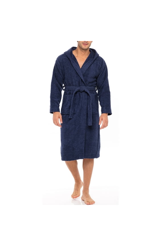 Notus Hooded Bathrobe for Men Soft Spa Nightgowns 100% Cotton Terry robes for Women - Towel Bathrobe Unisex Terry Cloth Bathrobe, Soft Shower Spa Robe Navy XXL