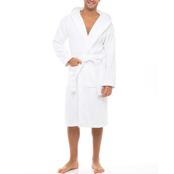 Notus Hooded Bathrobe for Men Soft Spa Nightgowns 100% Cotton Terry robes for Women - Towel Bathrobe Unisex Terry Cloth Bathrobe, Soft Shower Spa Robe White L