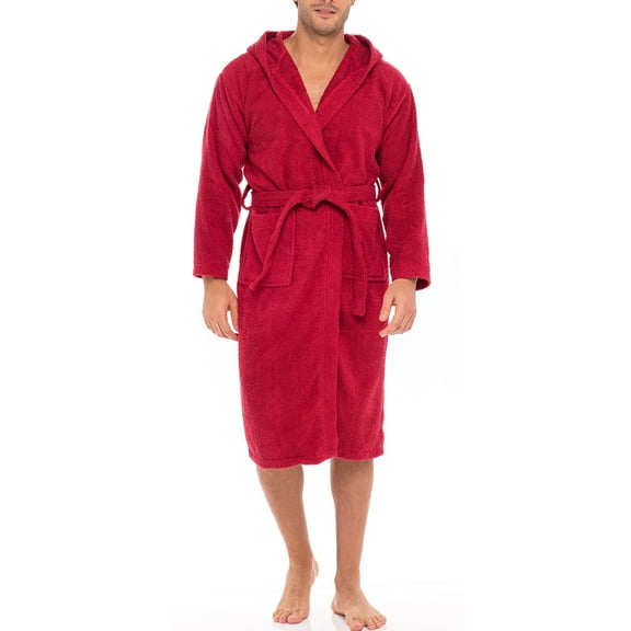 Notus Hooded Bathrobe for Men Soft Spa Nightgowns 100% Cotton Terry robes for Women - Towel Bathrobe Unisex Terry Cloth Bathrobe, Soft Shower Spa Robe Wine M