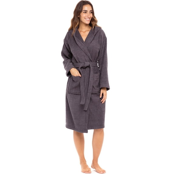 Notus Hooded Bathrobe for Women Soft Spa Nightgowns 100% Cotton Terry robes for men - Towel Bathrobe Unisex Terry Cloth Bathrobe, Soft Shower Spa Robe Charcoal XL