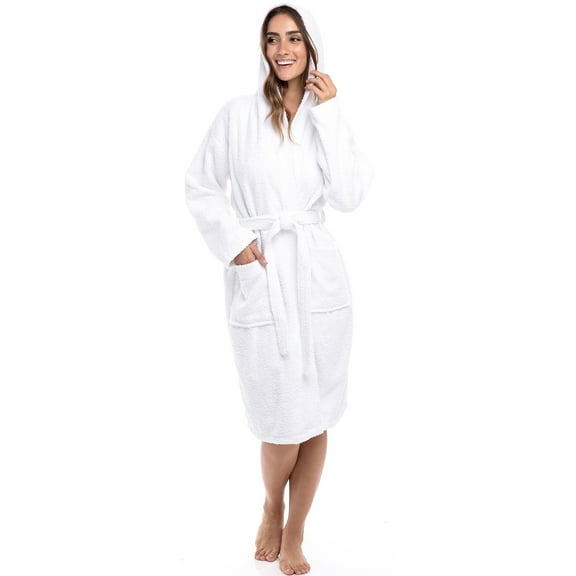 Notus Hooded Bathrobe for Women Soft Spa Nightgowns 100% Cotton Terry robes for men - Towel Bathrobe Unisex Terry Cloth Bathrobe, Soft Shower Spa Robe White L