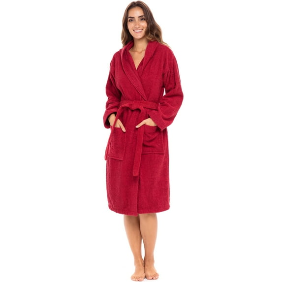 Notus Hooded Bathrobe for Women Soft Spa Nightgowns 100% Cotton Terry robes for men - Towel Bathrobe Unisex Terry Cloth Bathrobe, Soft Shower Spa Robe Wine XXL
