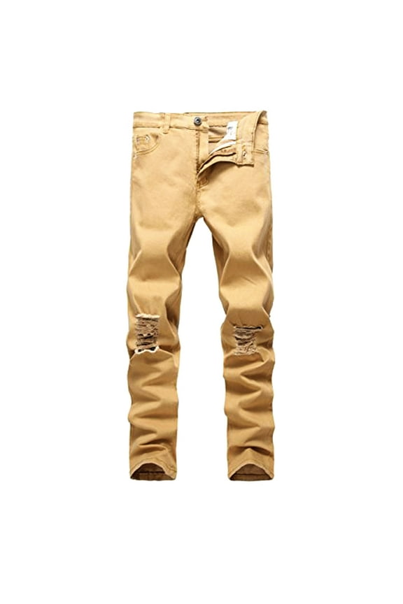 Notus Men Ripped Destroyed Pants - Slim Fit Stretched Skinny Pants for Men, Distressed Straight Leg Regular Fit Denim Jeans Khaki W30 x 32L