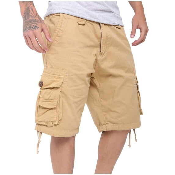 Notus Men's 100% Cotton Twill Casual Cargo Shorts - Stylish & Comfortable with Decorative Back Pockets Khaki 36