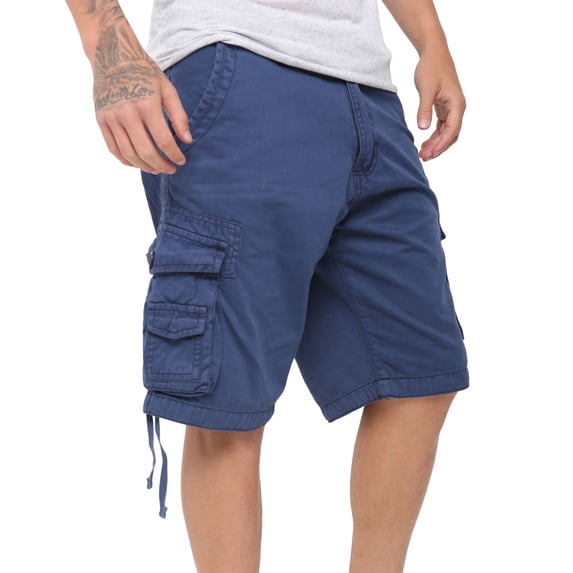 Notus Men's 100% Cotton Twill Casual Cargo Shorts - Stylish & Comfortable with Decorative Back Pockets Navy 32