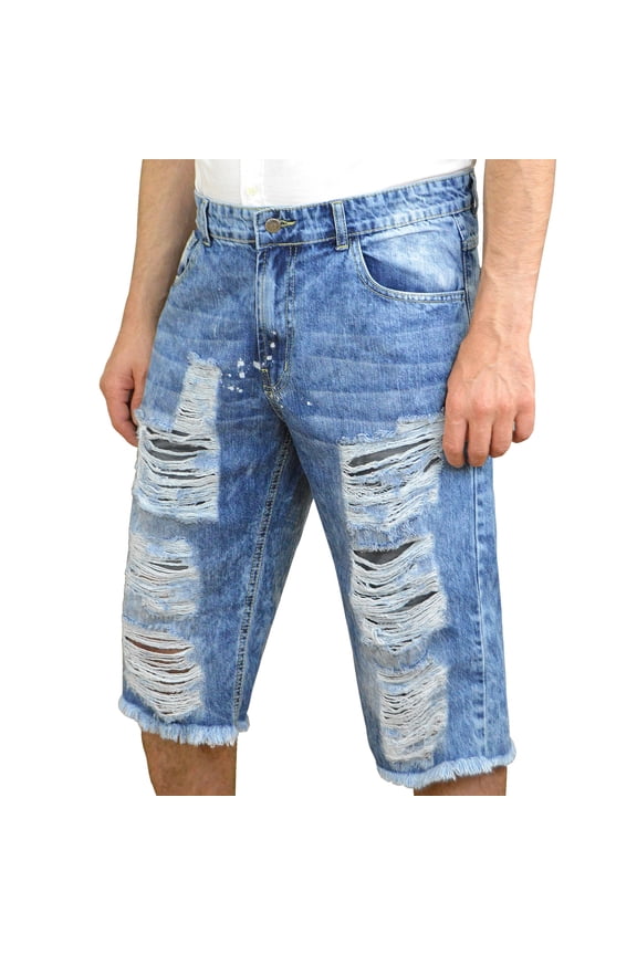 Notus Men's Distressed Ripped Denim Jean Shorts - Stylish, Comfortable, Durable, Summer Casual Wear Ice Wash Blue 36