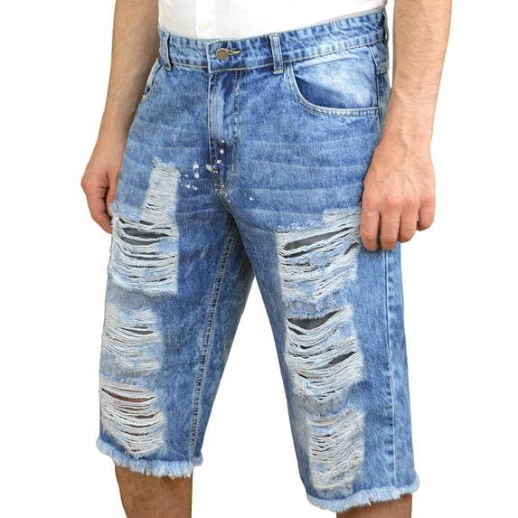 Notus Men's Distressed Ripped Denim Jean Shorts - Stylish, Comfortable, Durable, Summer Casual Wear Ice Wash Blue 38
