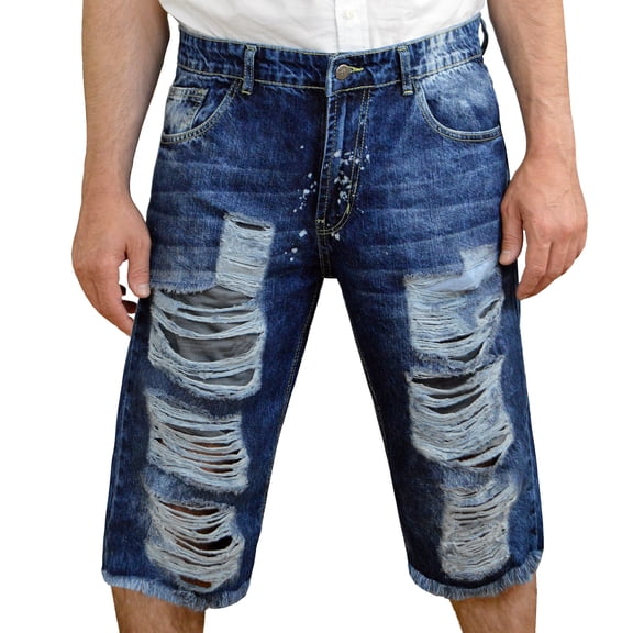 Notus Men's Distressed Ripped Denim Jean Shorts - Stylish, Comfortable, Durable, Summer Casual Wear Indigo Blue 38