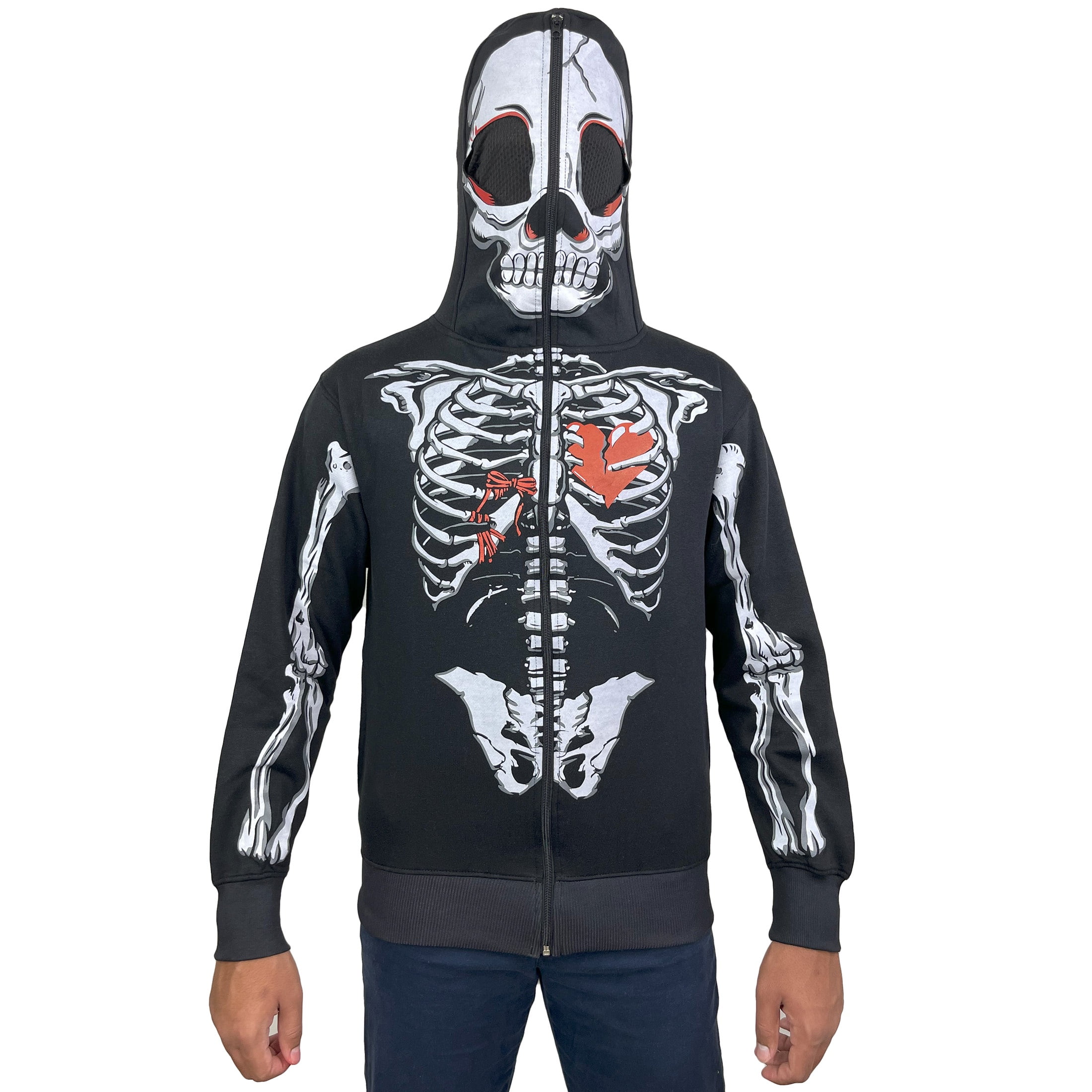 Notus Men’s Full Face Skeleton Skull Zip-Up Hoodie Sweatshirt Perfect ...