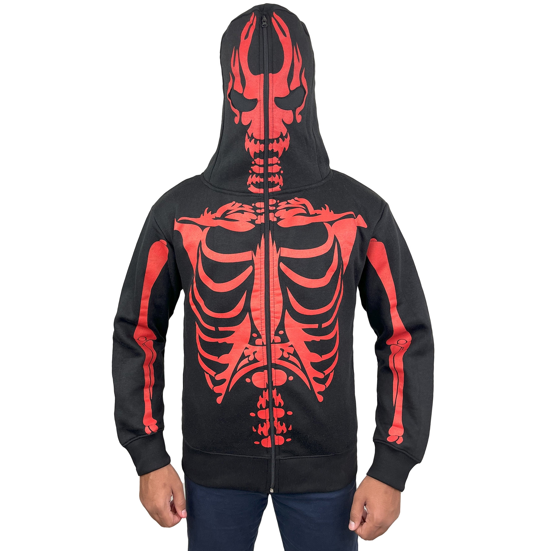 Notus Men’s Full Face Skeleton Skull Zip-Up Hoodie Sweatshirt Perfect ...