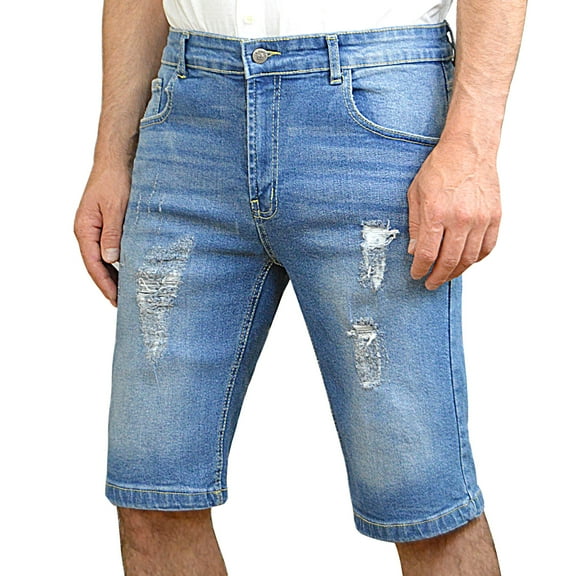 Notus Men's Lightly Distressed Stretch Denim Jean Shorts - Comfortable & Durable Summer Wear Light Blue 30