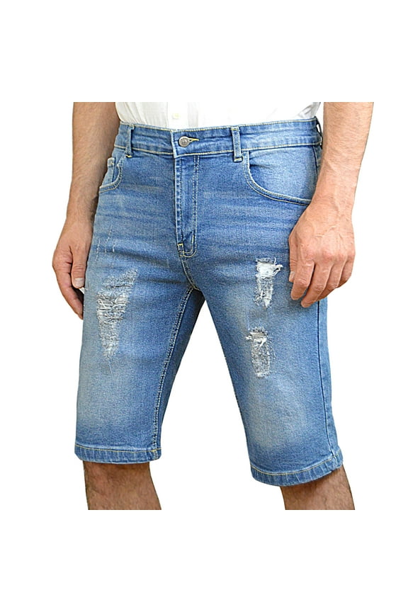 Notus Men's Lightly Distressed Stretch Denim Jean Shorts - Comfortable & Durable Summer Wear Light Blue 32