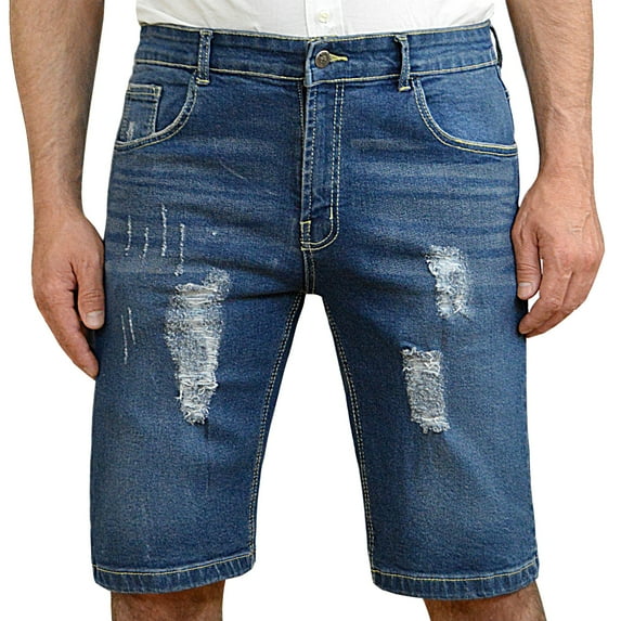Notus Men's Lightly Distressed Stretch Denim Jean Shorts - Comfortable & Durable Summer Wear RL Blue 36