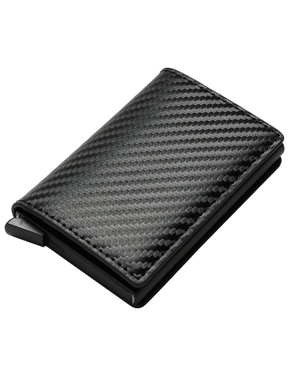 Notus Men’s Minimalist Aluminium Credit Debit Card Money Holder Ultra Metal RFID Blocking Real Carbon Fiber Pop up Card Wallet Minimalist Aluminium Credit Debit Card Money Holder Pattern-Black