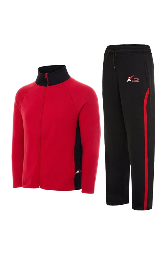 Notus Men’s Track Suits Set 2 Piece sweatsuits 2-piece set Jogger suit for men jogging suits for men 2 piece Sweatpants Sweat Suits Collar fleece tracksuit Black Red L