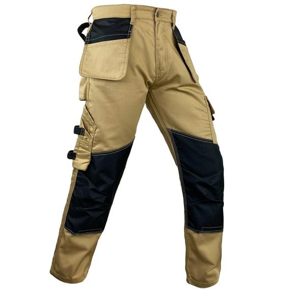 Notus Men’s Work Casual Tactical Cordura Knee Carpenter Construction Utility Cargo Work Trousers Pants Khaki 36-32