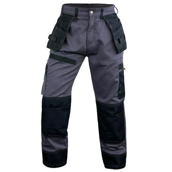 Notus Men's Work Safety Pants Cordura Knee Reinforced Casual Tactical Trousers Utility Tools Holster Pockets S1 Gray 30-30