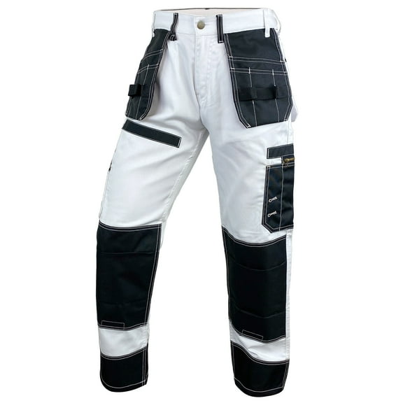 Notus Men's Work Safety Pants Cordura Knee Reinforced Casual Tactical Trousers Utility Tools Holster Pockets S1 White 36-34