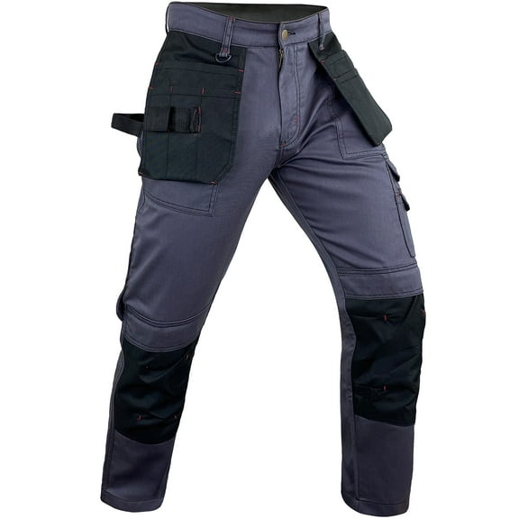 Notus Men's Work Utility & Safety Pants Reinforced Cordura Knee Tactical Pants Utility Tools Holster Pockets workwear pants Gray 32-30