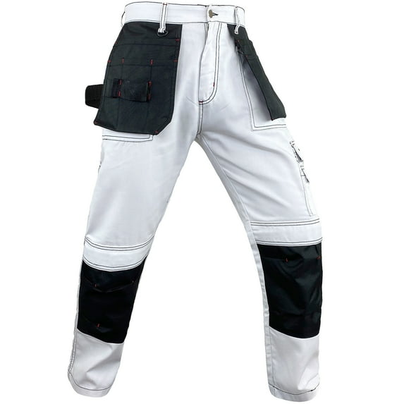 Notus Men's Work Utility & Safety Pants Reinforced Cordura Knee Tactical Pants Utility Tools Holster Pockets workwear pants White 32-34