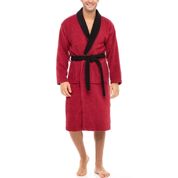 Notus Shawl Collar Bathrobe for Men Soft Spa Nightgowns 100% Cotton Terry robes for Women - Towel Bathrobe Unisex Terry Cloth Bathrobe, Soft Shower Spa Robe Black Collar Maroon XXL