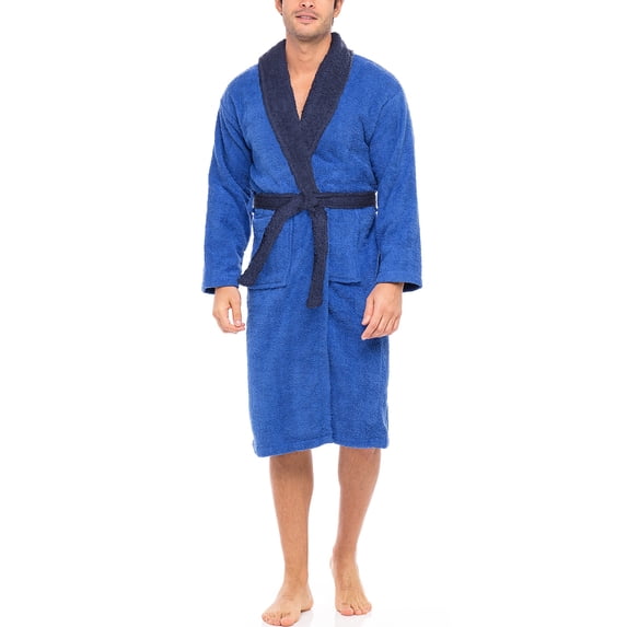 Notus Shawl Collar Bathrobe for Men Soft Spa Nightgowns 100% Cotton Terry robes for Women - Towel Bathrobe Unisex Terry Cloth Bathrobe, Soft Shower Spa Robe Navy Collar Blue S