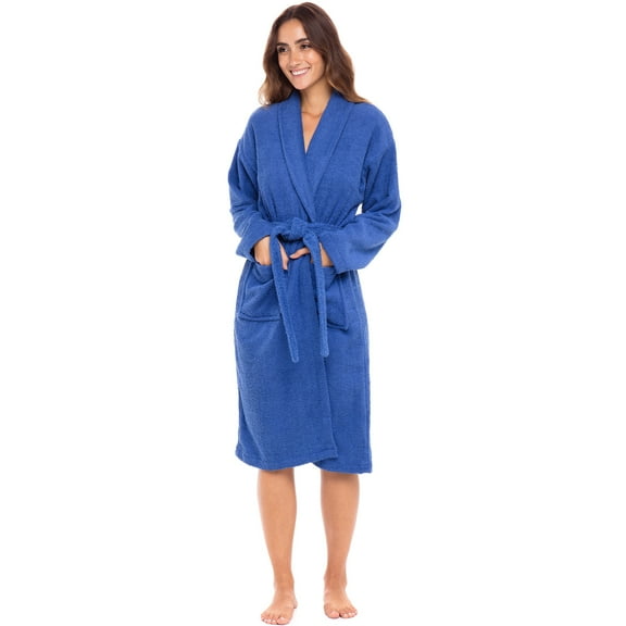 Notus Shawl Collar Bathrobe for Women Soft Spa Nightgowns 100% Cotton Terry robes for men - Towel Bathrobe Unisex Terry Cloth Bathrobe, Soft Shower Spa Robe Blue XXL