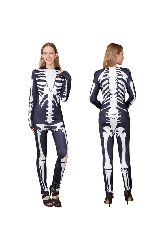 Notus Skeleton Bodysuits for Halloween Women's Sexy Skeleton Costume Cosplay Bodysuit Outfit Zip Up Jumpsuit Black L