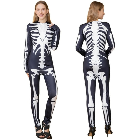 Notus Skeleton Bodysuits for Halloween Women's Sexy Skeleton Costume Cosplay Bodysuit Outfit Zip Up Jumpsuit Black XXL