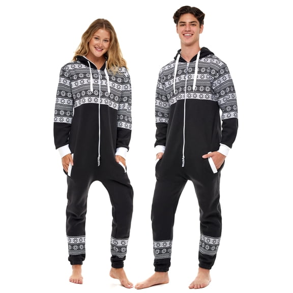 Notus Unisex Adult One Piece Pajama Hooded Zip Sleepwear Jumpsuit for Men and Women Pattern Design S