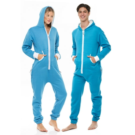 Notus Unisex Adult 0nesie One Piece Pajama Romper Hooded Zip Sleepwear Jumpsuit for Men and Women Blue L