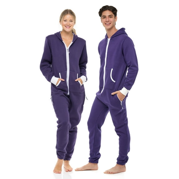 Notus Unisex Adult 0nesie One Piece Pajama Romper Hooded Zip Sleepwear Jumpsuit for Men and Women Dark Purple L