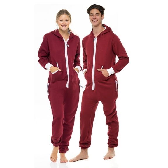 Notus Unisex Adult 0nesie One Piece Pajama Romper Hooded Zip Sleepwear Jumpsuit for Men and Women Maroon XL
